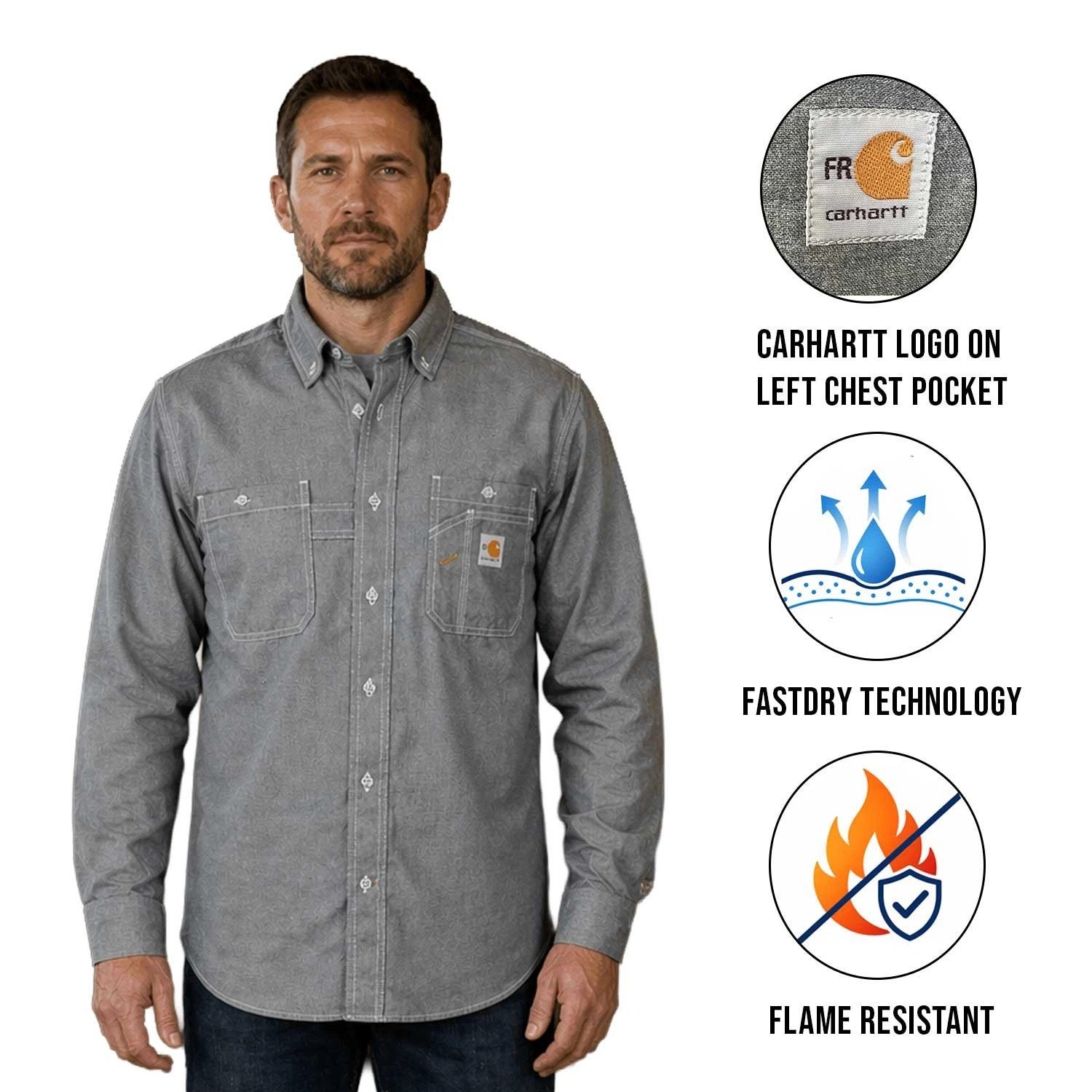 Carhartt FR Men's Grey Shirt Flame Resistant Long Sleeve Lightweight (S01)