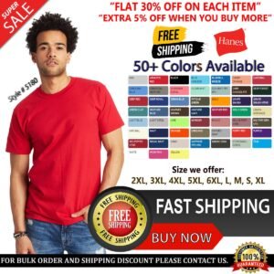 Hanes 5180 Mens Short Sleeve Beefy Plain Cotton Crew Neck Blank T-Shirt