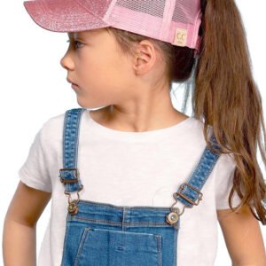 C.C 2-7 years Kids Children Girl Boy Glitter Ponytail Messy Bun Baseball Cap Hat