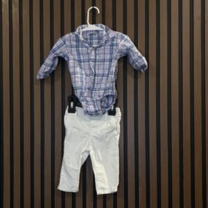 The Children's Place Plaid Bodysuit Pants Set Baby Boys 3-6M 2pc Outfit White