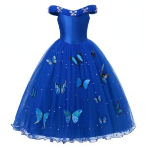 Girl's Princess Cinderella Dresses Kids Butterfly Bead Birthday Party Costume