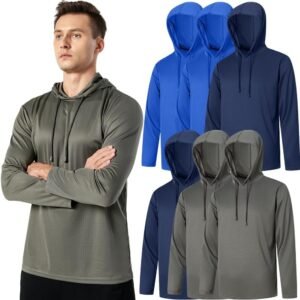 3/6 Pack Men's UPF 50+ Sun Protection Hoodie Long Sleeve Quick Dry Active Shirt